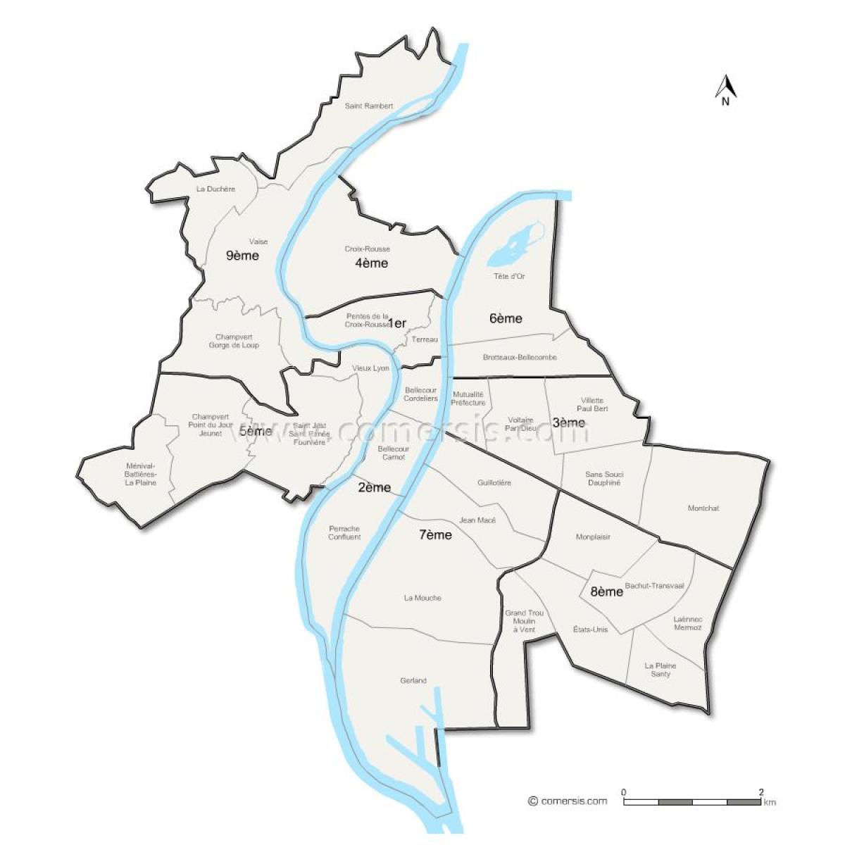 peta dari arrondissement, Lyon