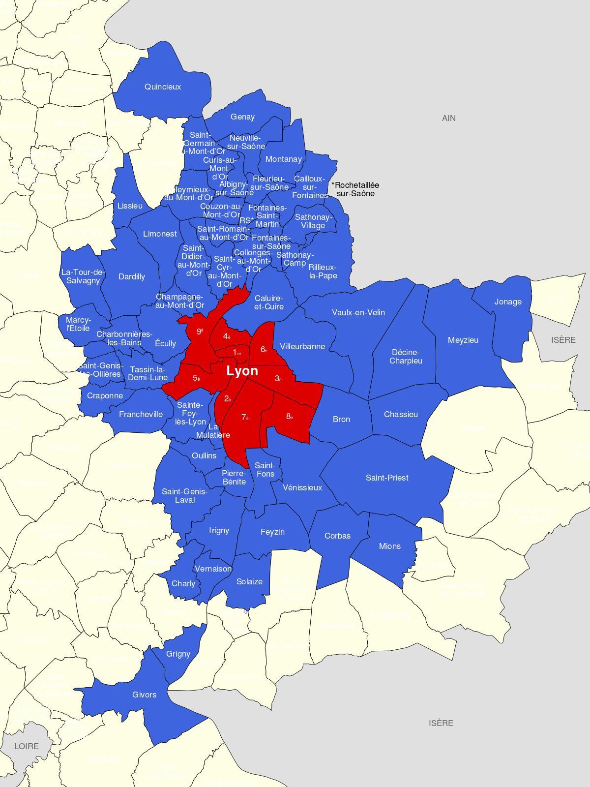 peta dari pinggiran kota Lyon 